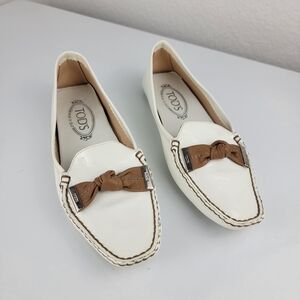 Tod's Gommino Leather Driver Indoor Loafers White Brown 37.5/7
